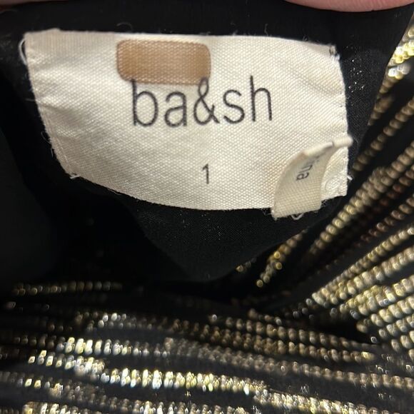 Ba&sh Nixon Metallic Silk Blend Empire Gown size small Black gold- Repaired - Picture 5 of 16